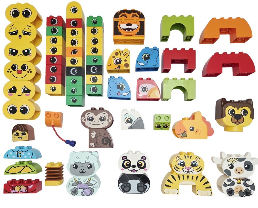 LEGO DUPLO Face Eyes Animal Parts Lot 64pc Printed Bricks Tigers Panda Rare Mix